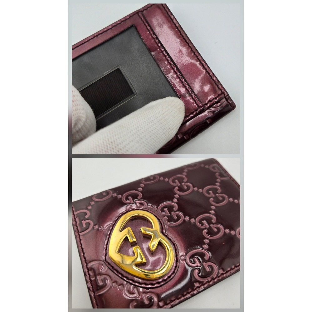 Gucci Microguccissima Burgundy Patent Leather Heart Logo Card Case Wallet 251848 - Picture 9 of 9